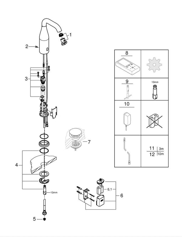 Grohe Essence  E Fotoselli Lavabo Bataryası, Tek Su Girişli - 36446000