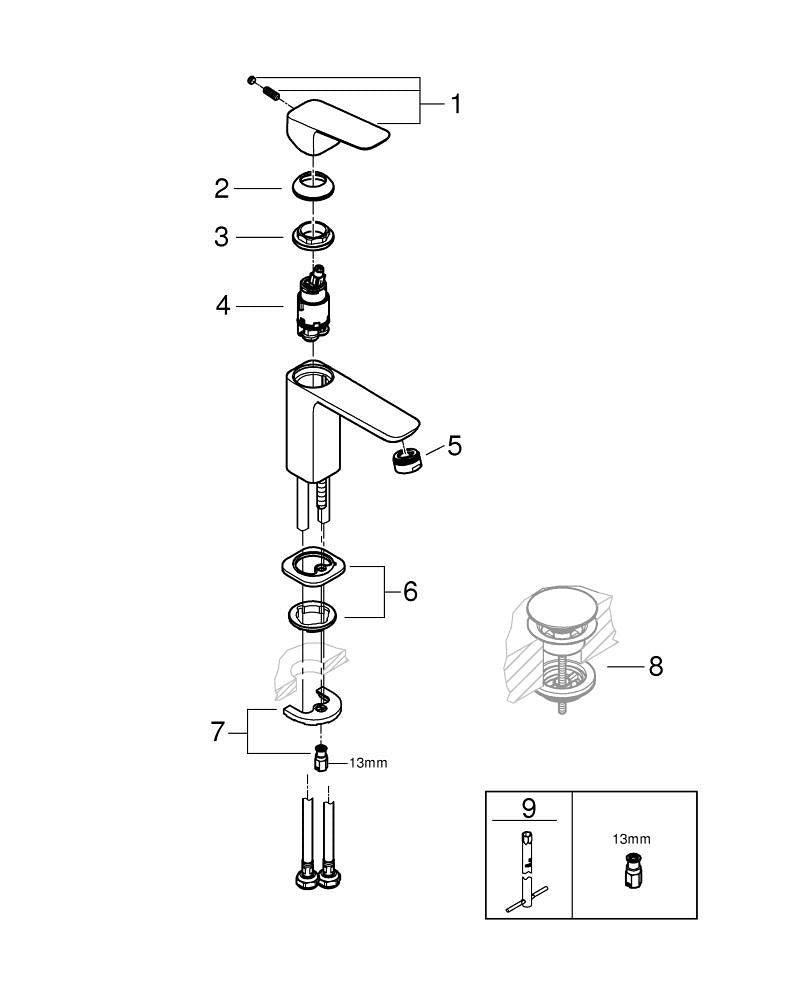 Grohe G R O H E  Cubeo Tek Kumandalı Lavabo Bataryası  S- Boyut - 1016992430