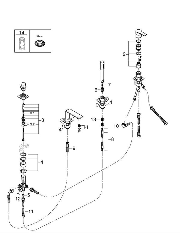 Grohe Allure Dört Delikli Küvet Bataryası - 19316GN1