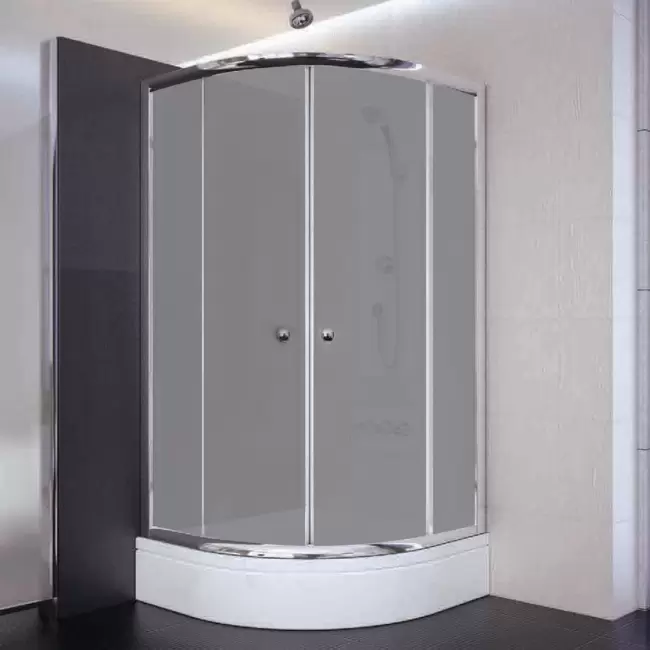 80x80x180 Oval Parlak Profil Komple Kumlu Cam Duş Kabini & 80x80x16 Panelli Duş Teknesi Set