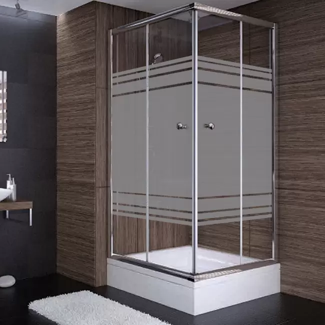 90x90x190 Kare Parlak Profil 06 Kumlu Cam Duş Kabini & 90x90x16 Panelli Duş Teknesi Set