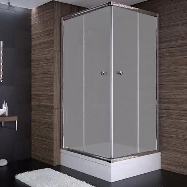 90x90x190 Kare Parlak Profil Komple Kumlu Cam Duş Kabini & 90x90x16 Panelli Duş Teknesi Set