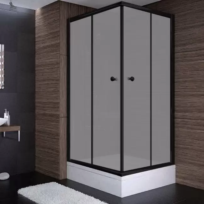 90x90x190 Kare Siyah Profil Komple Kumlu Cam Duş Kabini & 90x90x16 Panelli Duş Teknesi Set