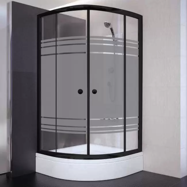 90x90x180 Oval Siyah Profil Komple Kumlu Cam Duş Kabini & 90x90x16 Panelli Duş Teknesi Set