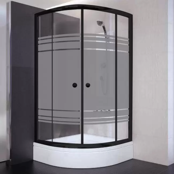 80x80x180 Oval Siyah Profil Komple Kumlu Cam Duş Kabini & 80x80x16 Panelli Duş Teknesi Set