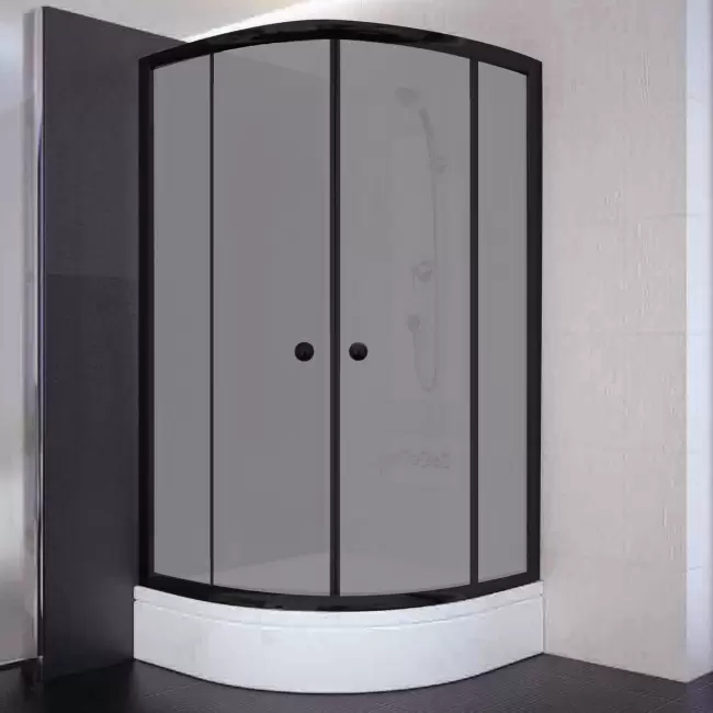 80x80x180 Oval Siyah Profil 06 Kumlu Cam Duş Kabini & 80x80x16 Panelli Duş Teknesi Set