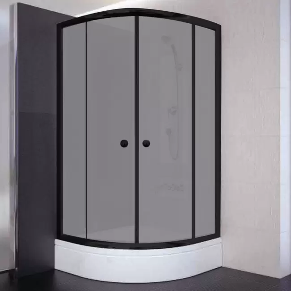 90x90x180 Oval Siyah Profil 06 Kumlu Cam Duş Kabini & 90x90x16 Panelli Duş Teknesi Set