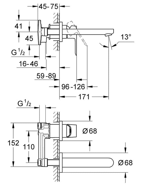 Grohe Bau Edge İki Delikli Lavabo Bataryası - 20474000