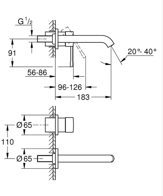 Grohe Essence İki Delikli Duvardan Lavabo Bataryası M-Boyut - 19408001