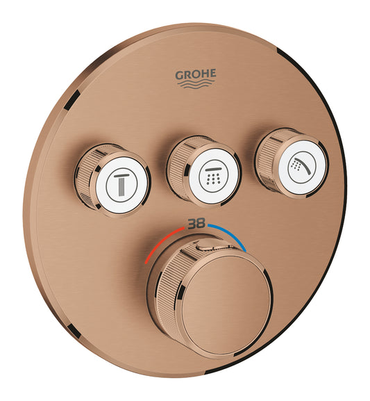 خلاط دش ترموستاتي مخفي Grohe Grohtherm Smartcontrol بثلاثة صمامات وتحكم في التدفق بلون Brushed Warm Sunset - 29121DL0
