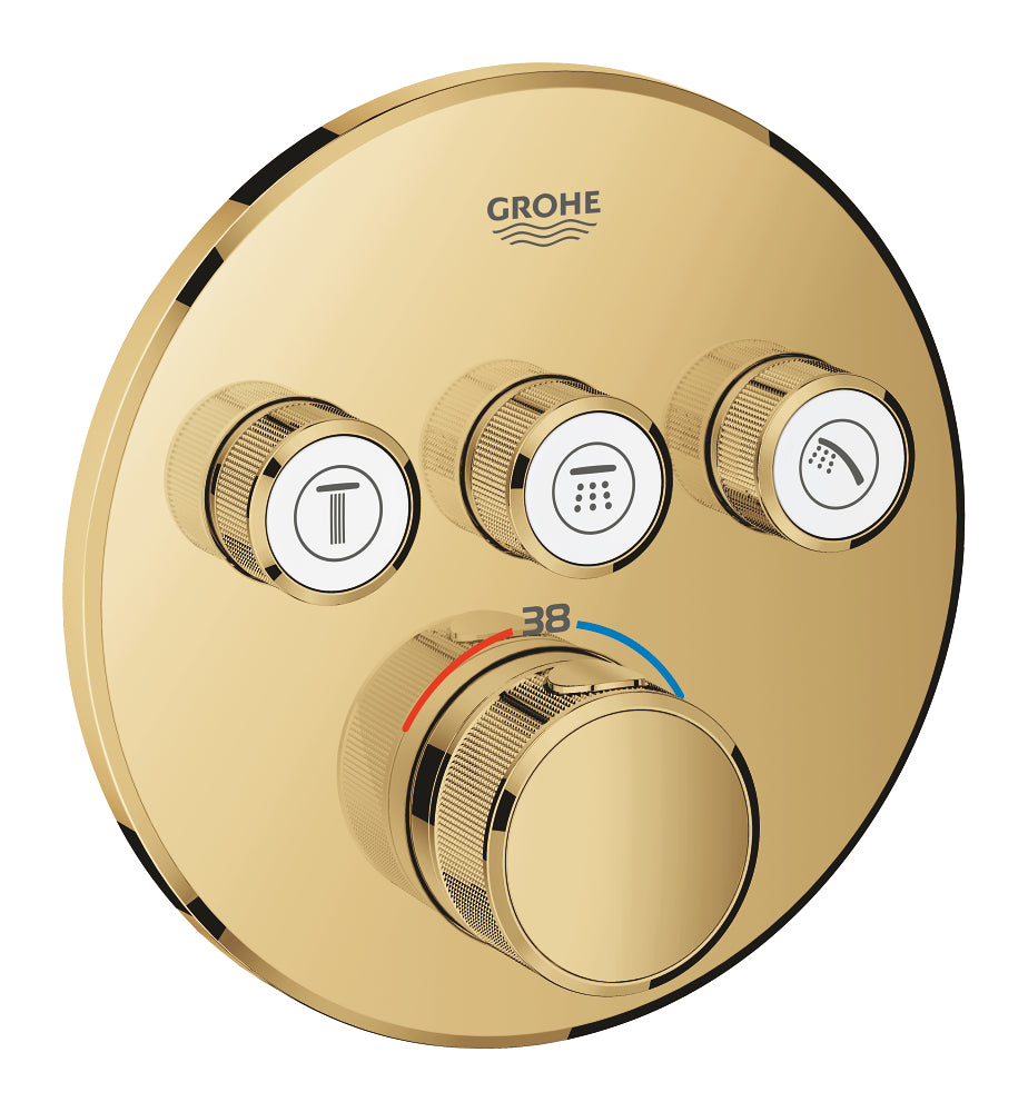Mitigeur thermostatique encastré douche Grohtherm Smartcontrol à trois vannes, contrôle de débit, Cool Sunrise - 29121GL0